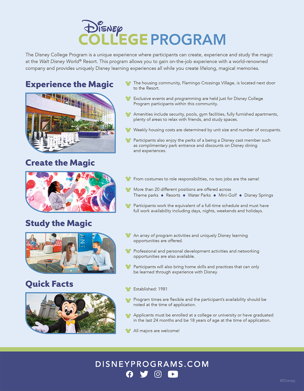 Disney College Program Quick Facts Flyer